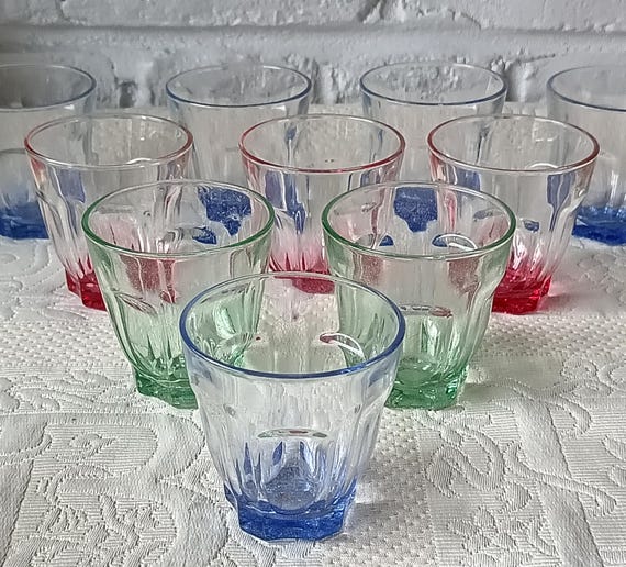 Small 11cl tempered glass water glasses, vintage French brand, ARCOROC, canteen style