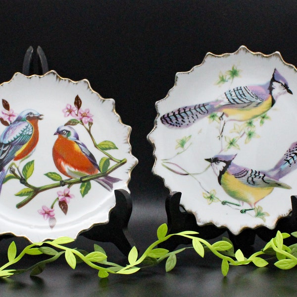 Duo ASSIETTES porcelaine motif oiseaux vintage Corée