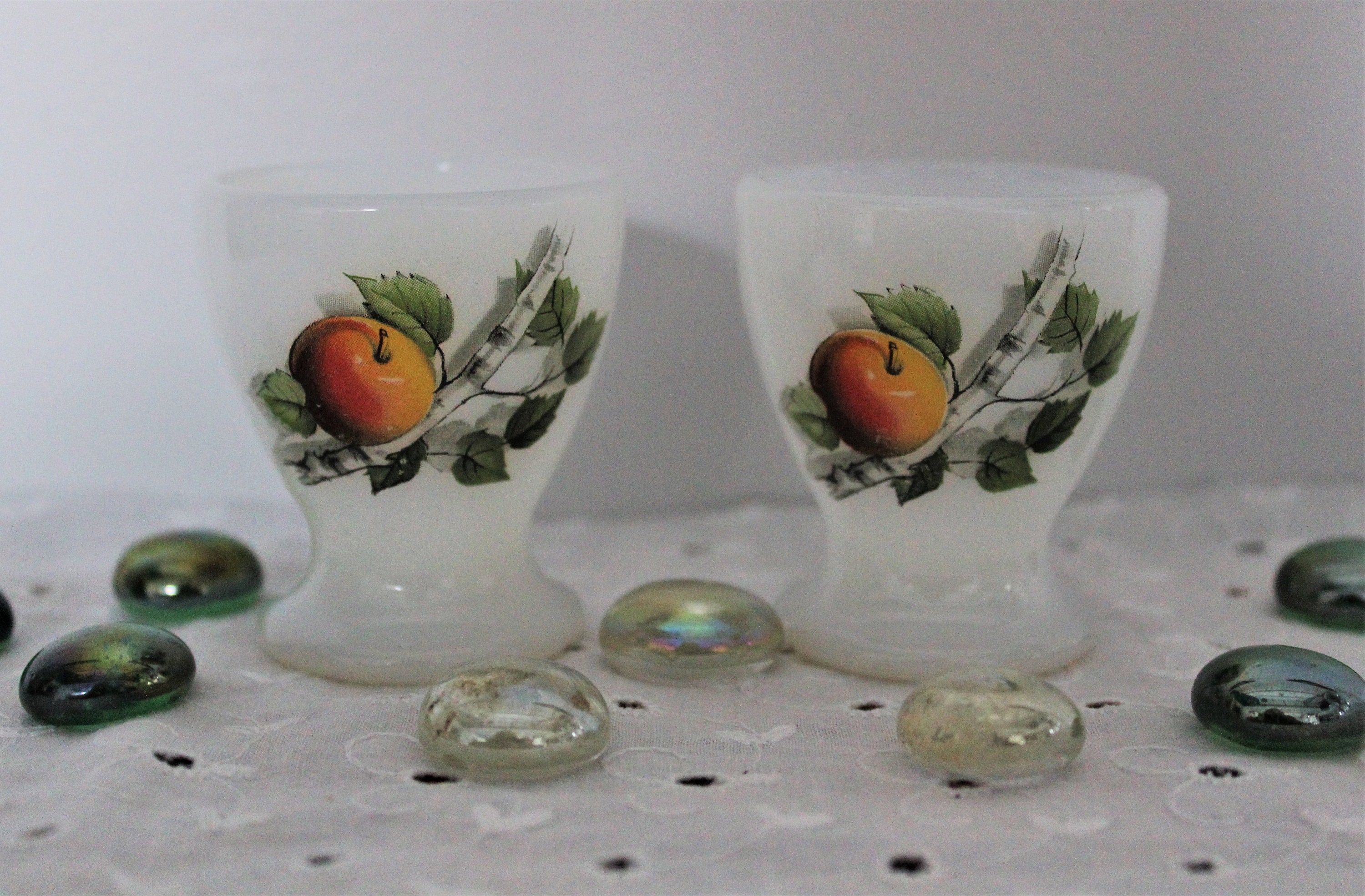 2 Coquetiers Ancien Français Vintage Verre Blanc Lait Opaline Deco