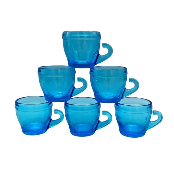 6 small vintage turquoise glass coffee cups