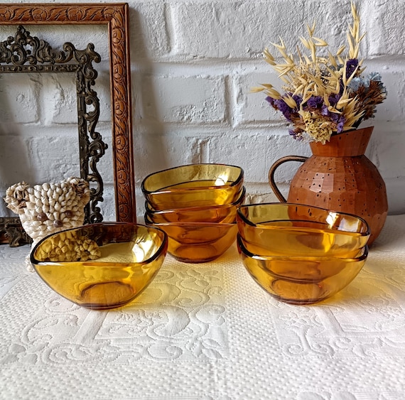 6 or 8 VERECO amber glass dessert bowls, vintage France