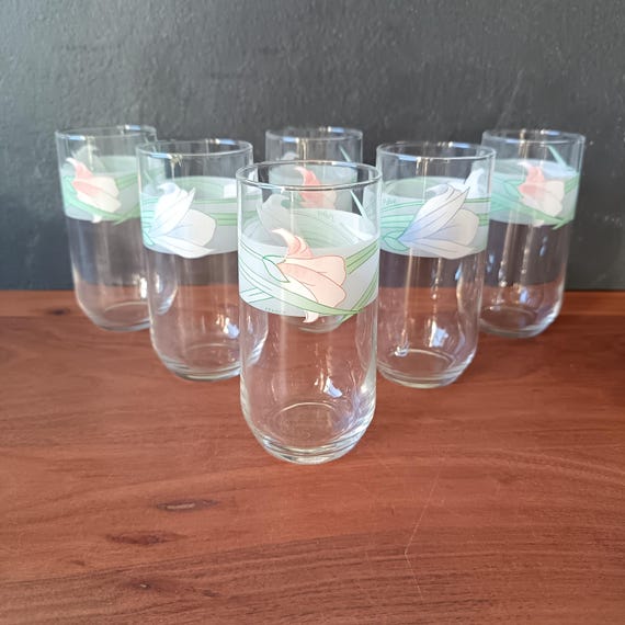 6 VERRES à eau luminarc modèle BAHAMAS motif PALLUY vintage
