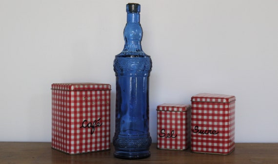 Pretty vintage blue bottle, antique carafe with cork stopper