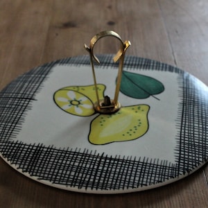 CHEESE TRAY SMF Schramberg “Lemon” - majolica large ceramic dish lemon decor - yellow black - handmade - pottery - 50s 60s