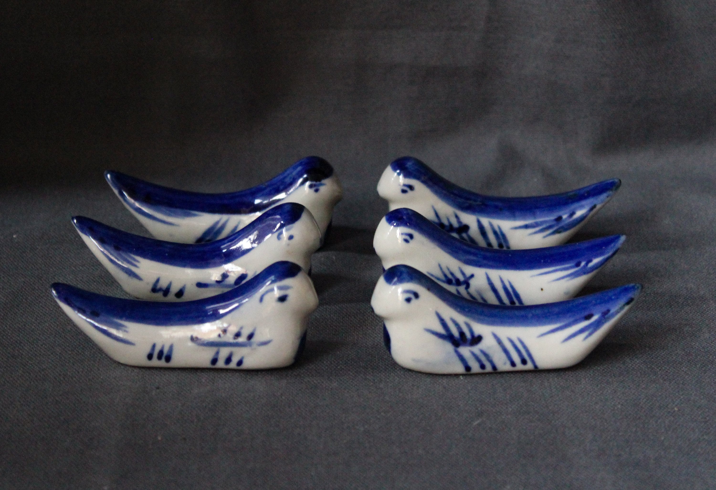 6 Repose Couteaux Oiseau Porcelaine Blanche Vintage France