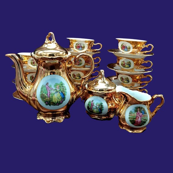 22-carat gold-plated porcelain coffee set, Bavarian porcelain, WALDERSHOF