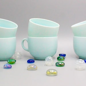 6 opaline coffee cups, water green, vintage French light green milk glass tea cup