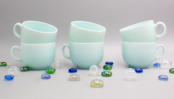 6 coffee CUPS in opaline, water green, vintage French light green milk glass tea cup