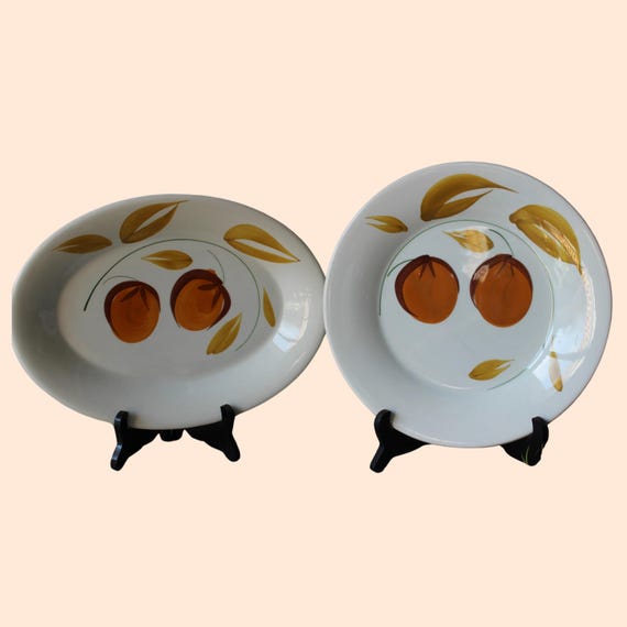 Set of two hand painted white and orange DISHES from Ceramica San Marciano, Italy, vintage