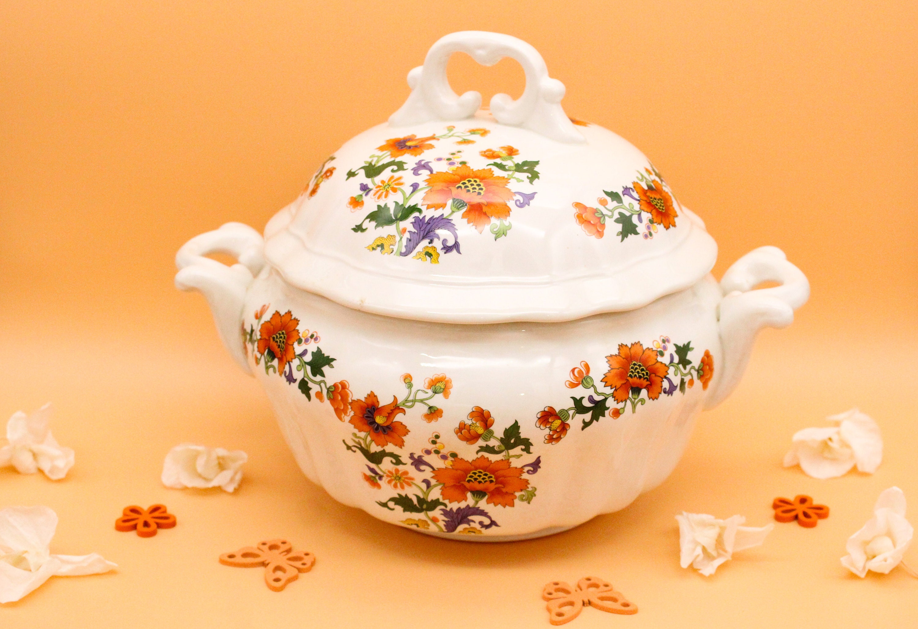 Soupière Faïence Française Orchies Moulin Des Loups Motif Fleurs, Modèle Chenonceaux