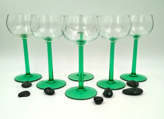 4 or 6 GLASSES white wine with emerald green stem France