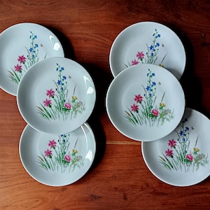 6 vintage floral dessert plates, PMR Bavaria Germany