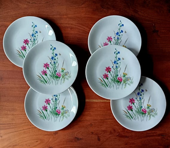 6 vintage floral dessert plates, PMR Bavaria Germany