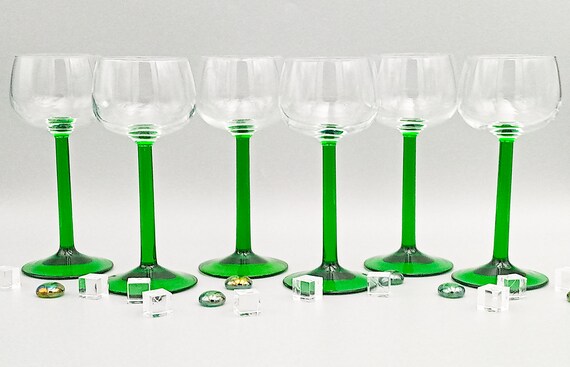 6 elegant Luminarc emerald green stemmed GLASSES