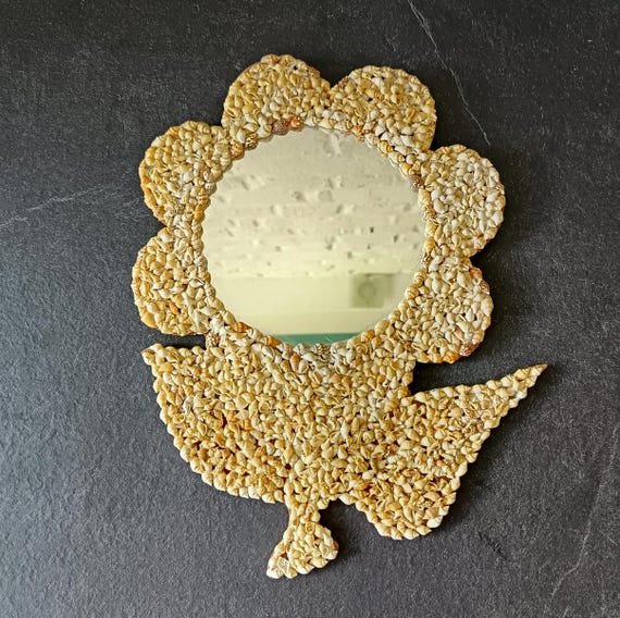Vintage shell wall mirror, flower shape