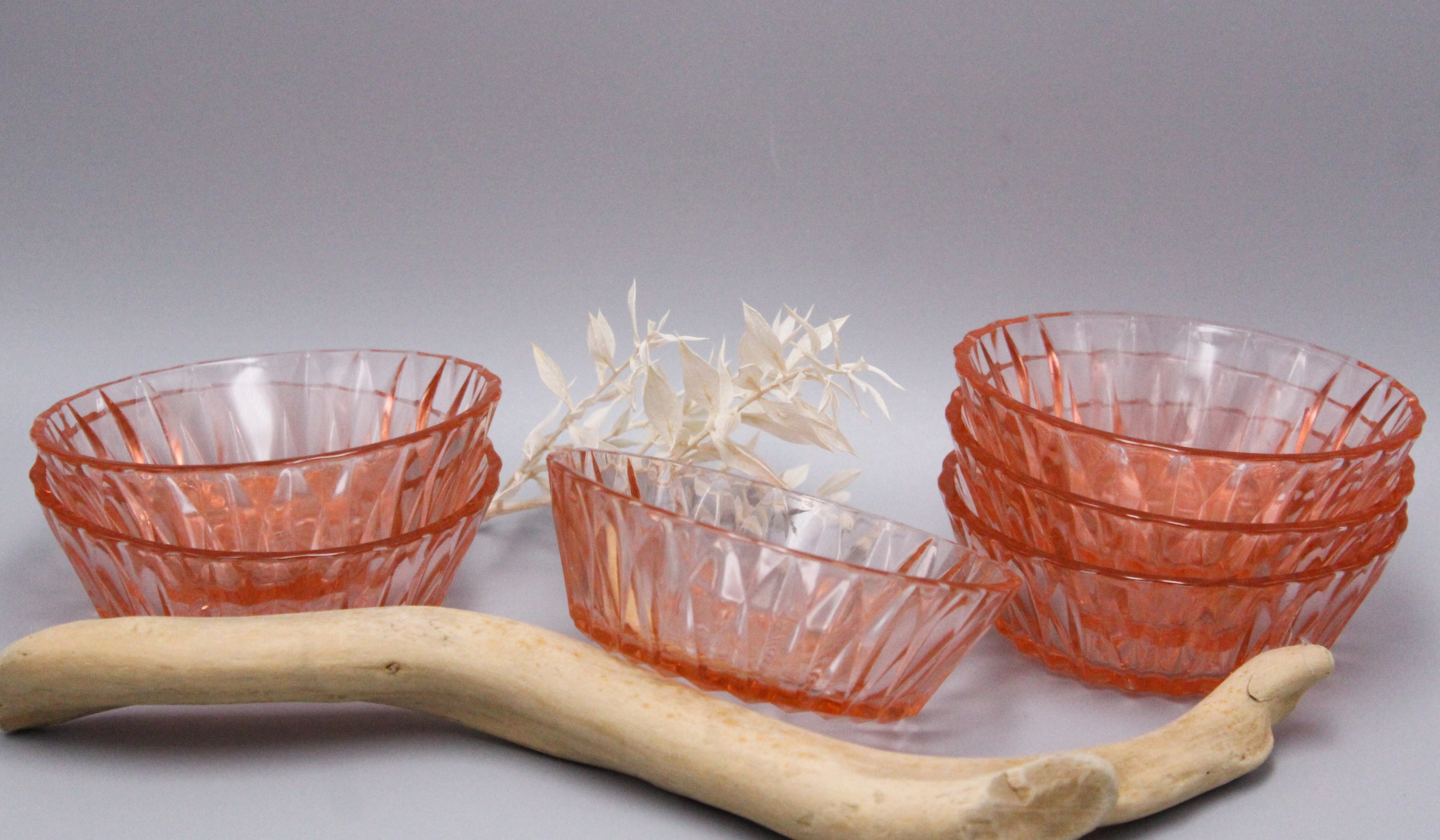 Ensemble de 6 Coupes en Verre Rose, Bol à Dessert, Coupes Fruits, Coupe Facette Diamant, Décor Shabb