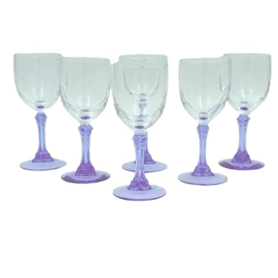 6.5 cl vintage purple stemmed GLASSES FRANCE x 6, LILAS Cristal d'Arques model