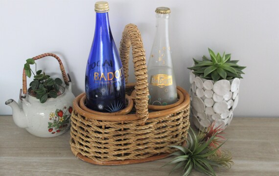 Rattan bottle basket, seagrass bottle holder, wicker bottle rack