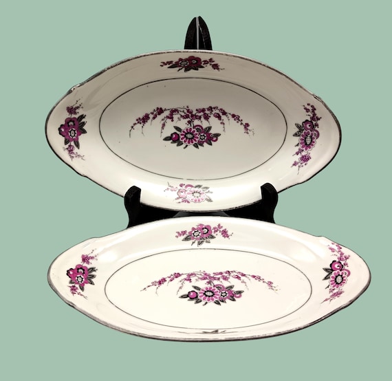 2 vintage 1950 Limoges Astral porcelain DISHES, flower pattern
