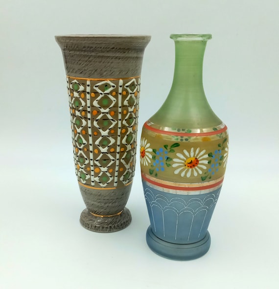 Pair of vintage vases, glass and ceramic