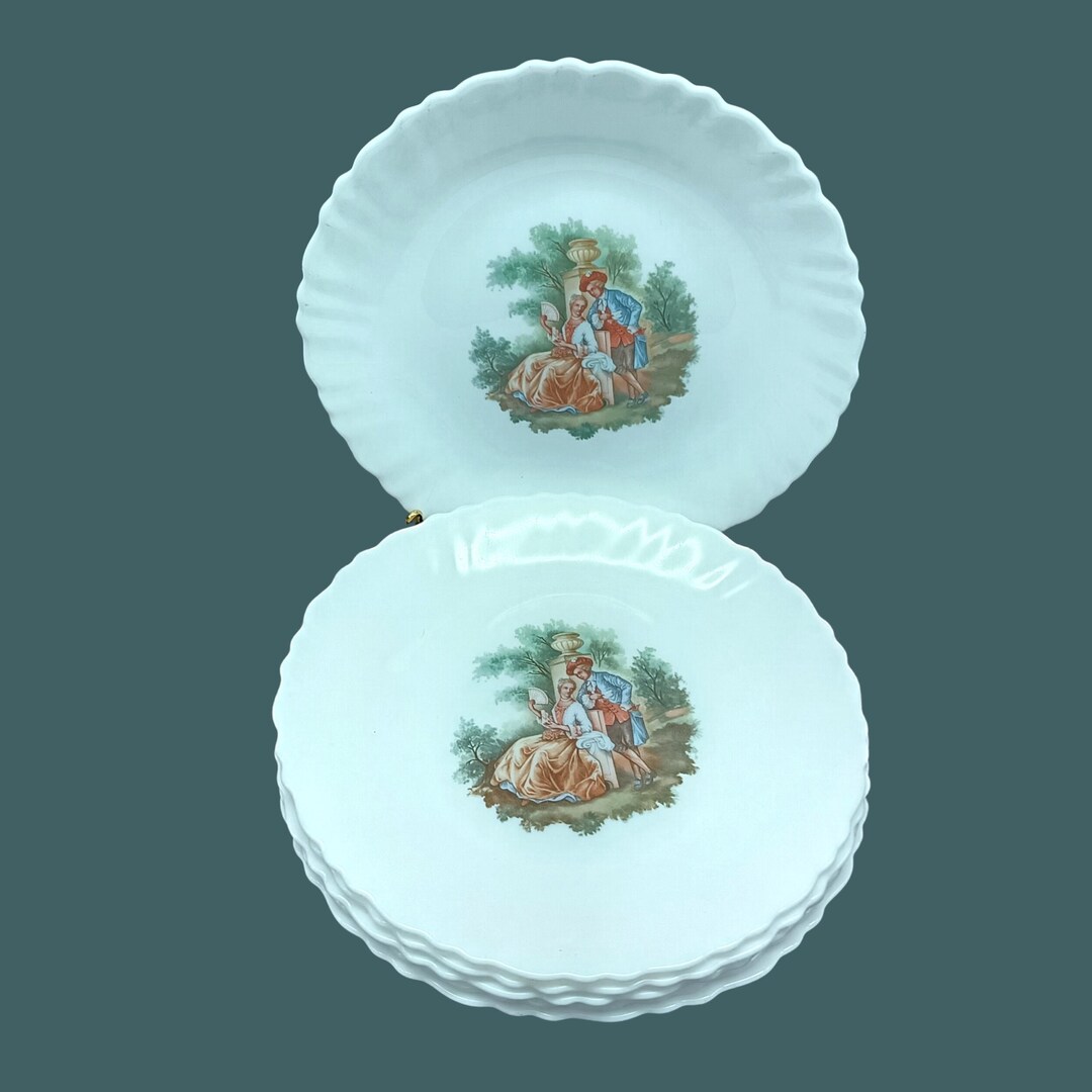 6 ASSIETTES dessert opaline française arcopal motif