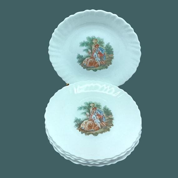 6 Arcopal France opaline dessert plates, Romantic model