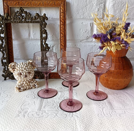 4 vintage stemmed glasses, antique colored port glasses from the 1950s