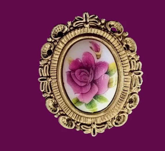 SCARF CLIP vintage dress clips gold metal basket of roses made in Germany