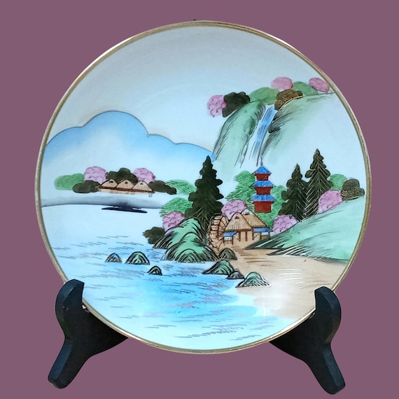 Vintage hand-painted porcelain plate from Japan