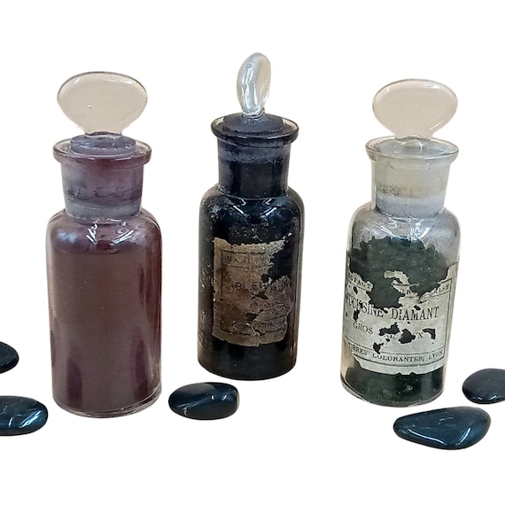 3 small vintage apothecary bottles, pharmacy bottle