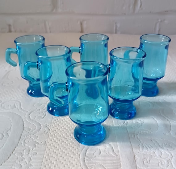 6 Vintage turquoise liqueur glasses, schnapps glasses, tankard-style shot glasses