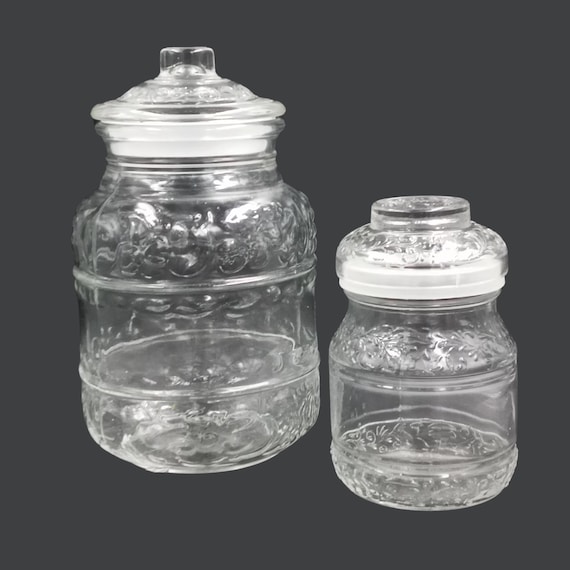 2 Vintage flower decor glass JARS, apothecary jars