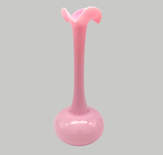 Superb pink opaline VASE in blown glass, swan neck