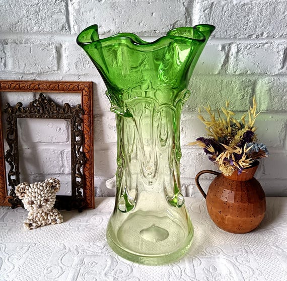 Large green glass vase