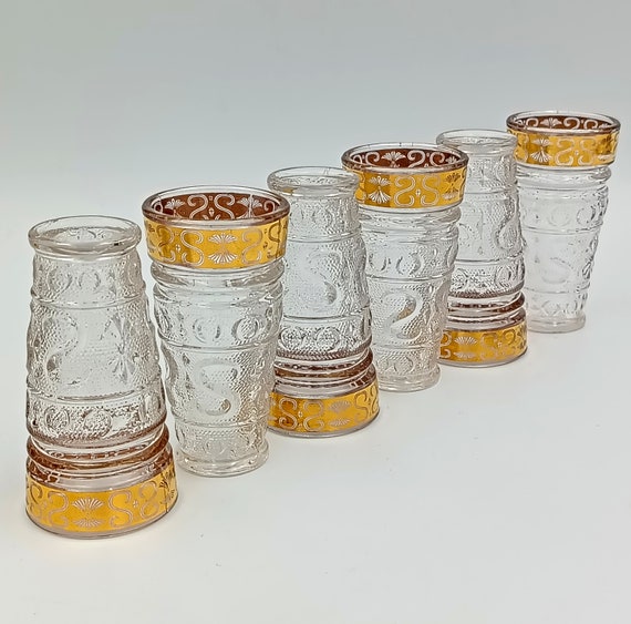 6 liqueur GLASSES thick glass vintage Italy transparent gold