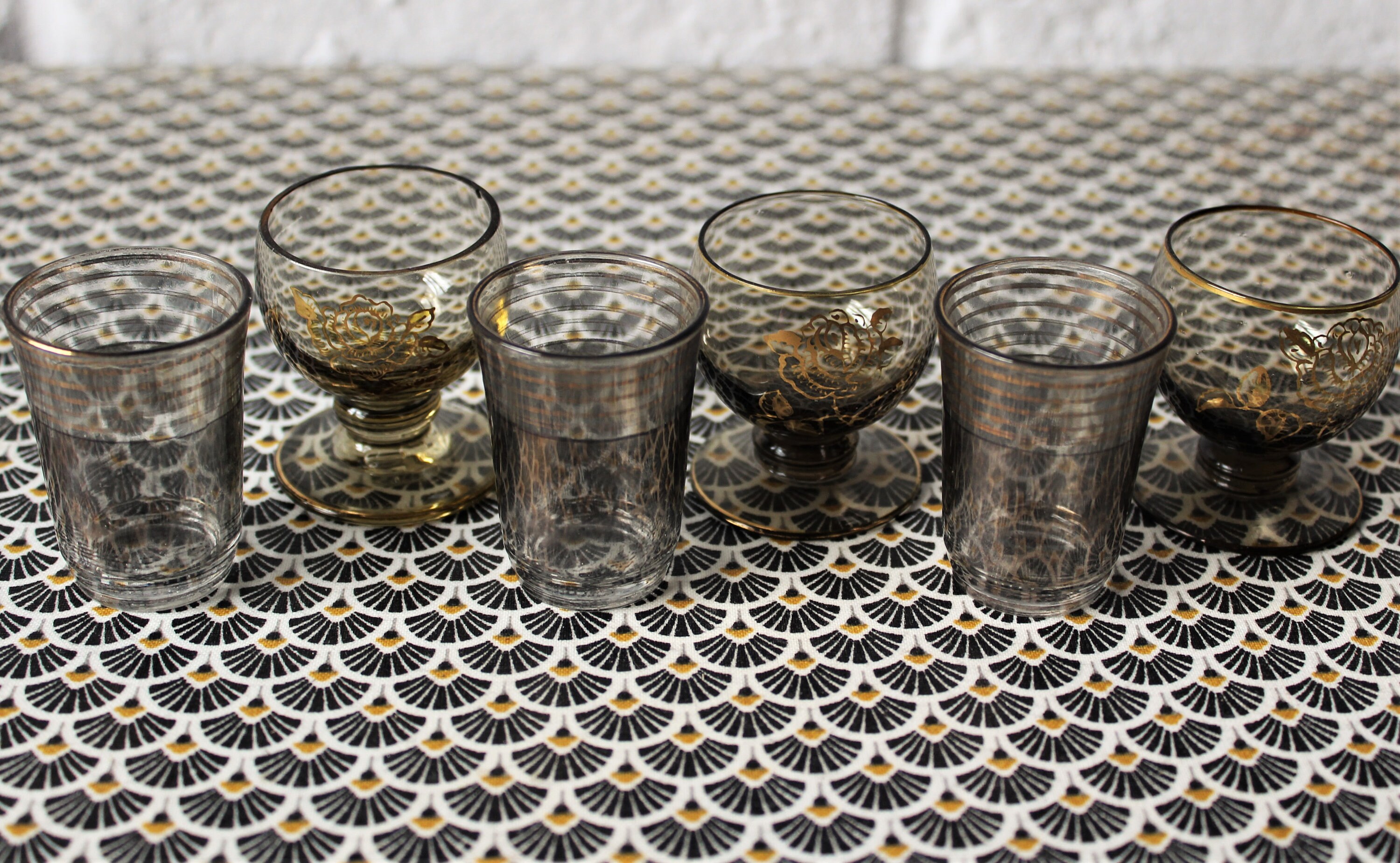 Lot de 6 Verres à Liqueur Vintage Verre Fumé et Or | Mel31