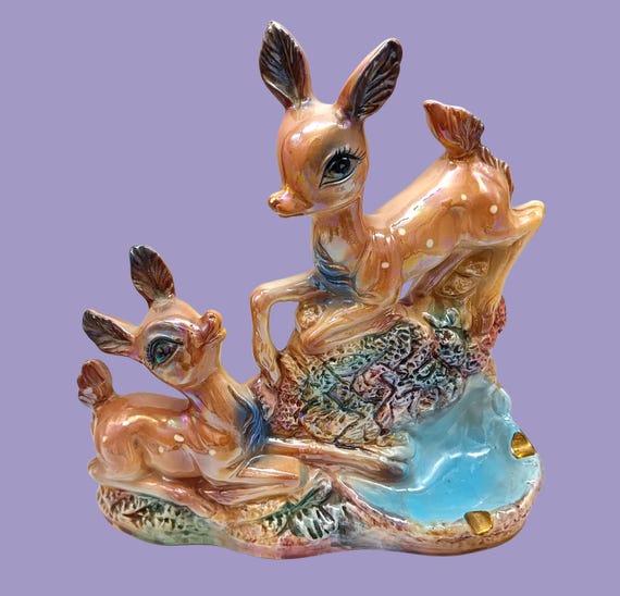 Large STATUETTE Doe and her fawn vintage kitsch Italy