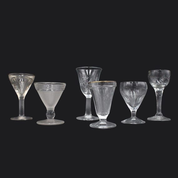 6 Vintage France transparent liqueur glasses, antique shots, shot glasses
