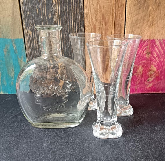 RICARD CARAFE and 3 Art Deco anisette glasses, vintage pastis