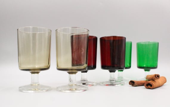 7 cl aperitif glasses green red amber with stem sweden model luminarc
