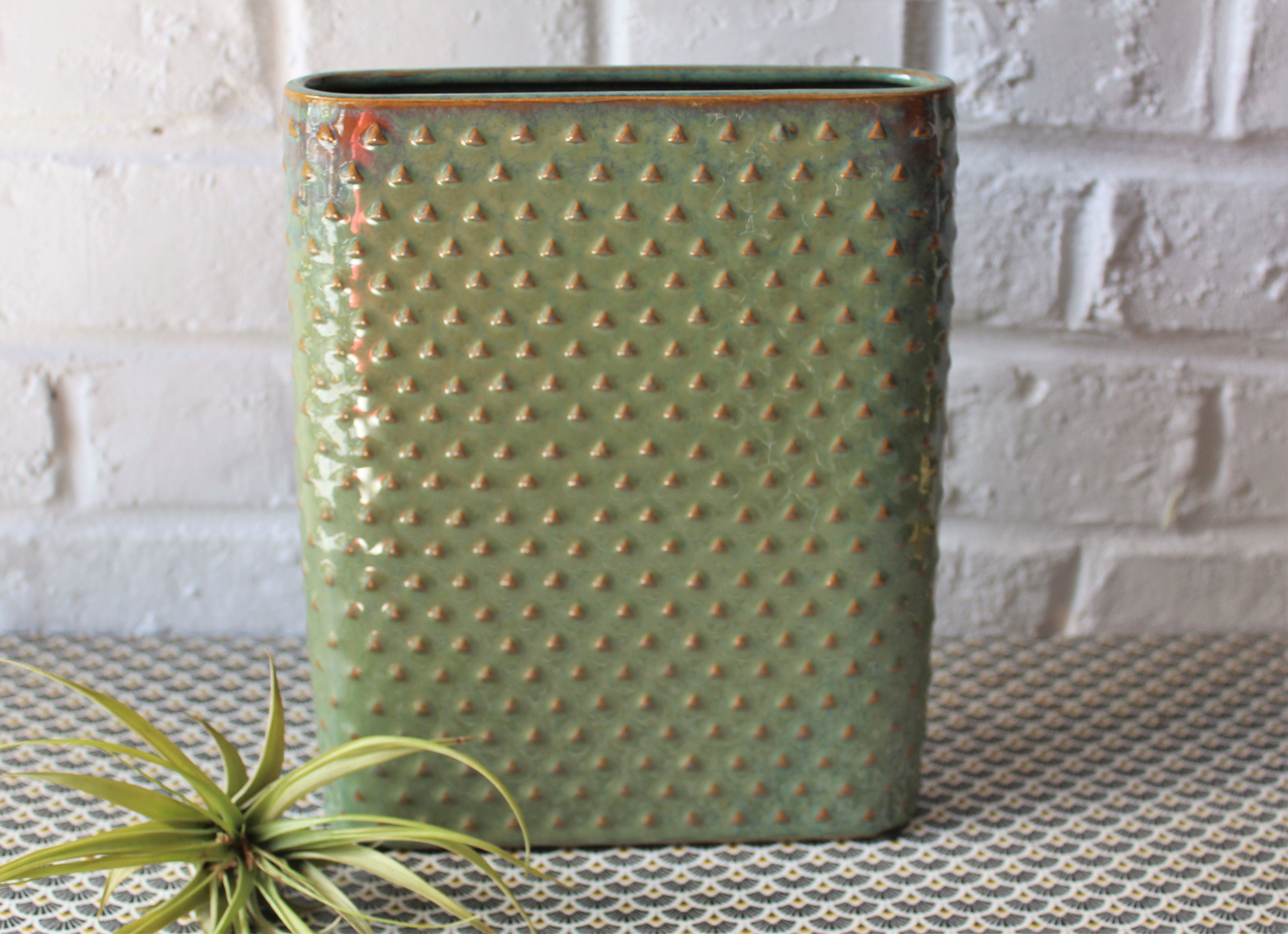 Vases Marque D&m Céramique Texturée Vert Marron Cuivre