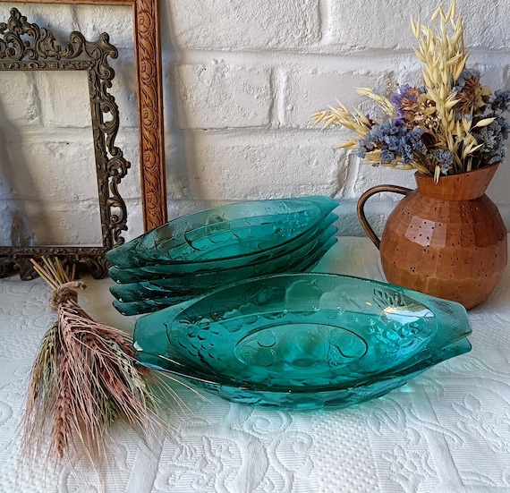 6 vintage LUMINARC France turquoise ice cream cups, "gourmande" model