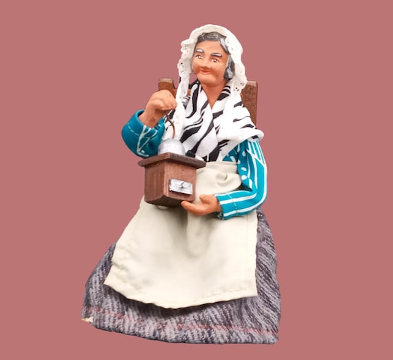 SANTON French woman with vintage coffee grinder