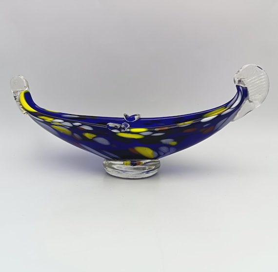 Vintage gondola ashtray murano glass colored cobalt blue