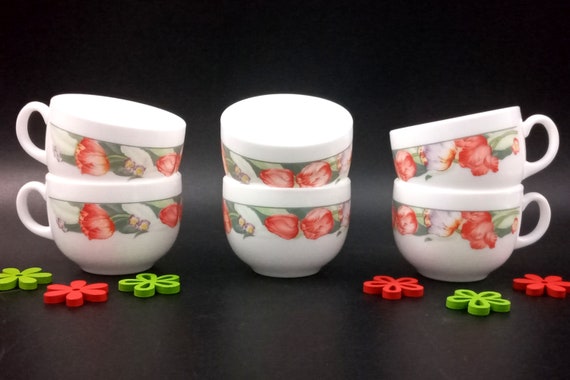 6 CUPS in opal tempered glass ARCOPAL 1980/90, retro, vintage, opaline