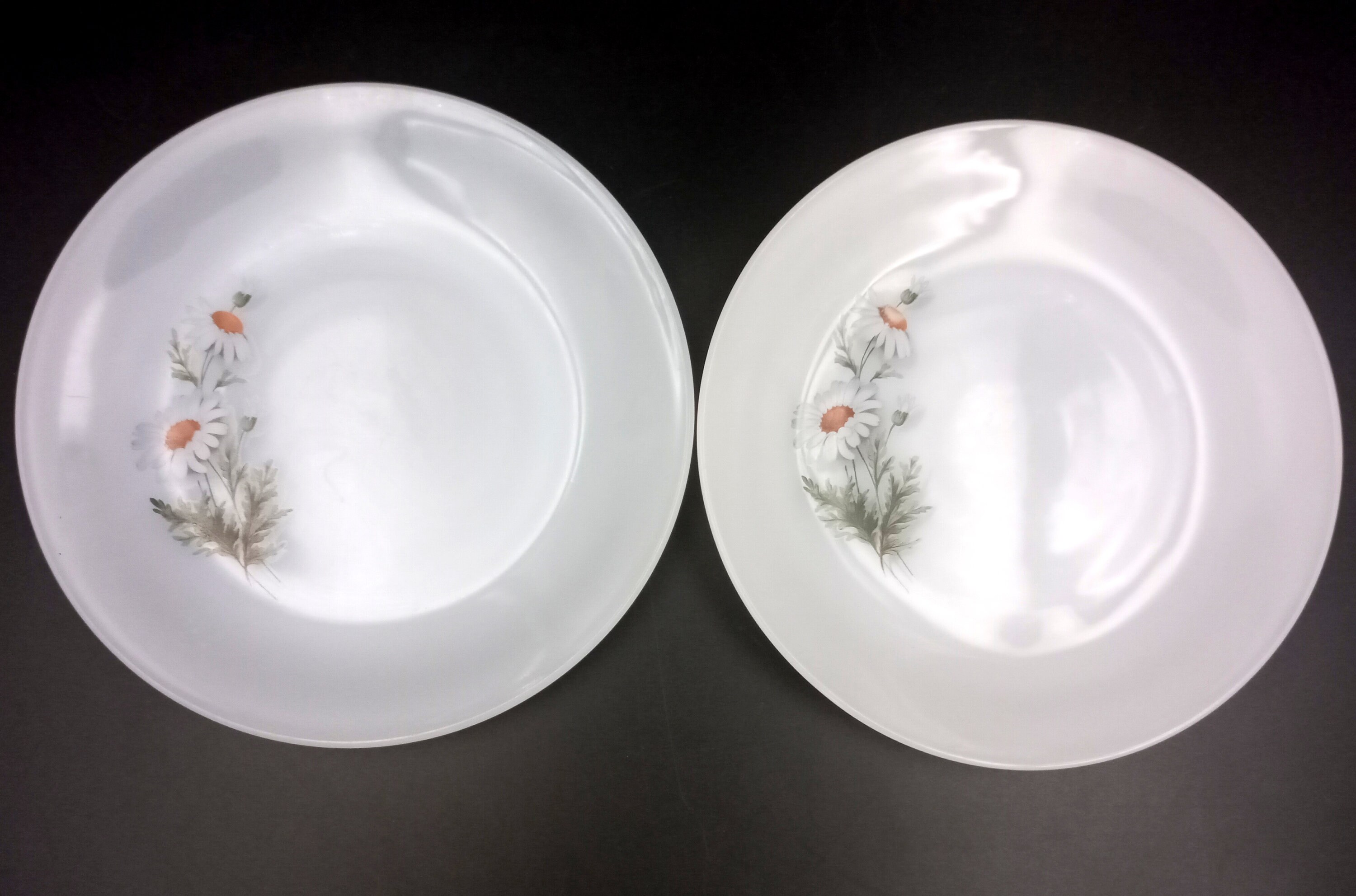 6 French opaline dessert PLATES arcopal volubilis pattern French rose and daisy
