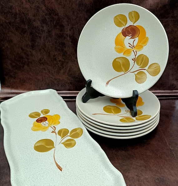 PLATES and DESSERT DISH earthenware vintage floral pattern, earthenware from Saint-amand Loire model