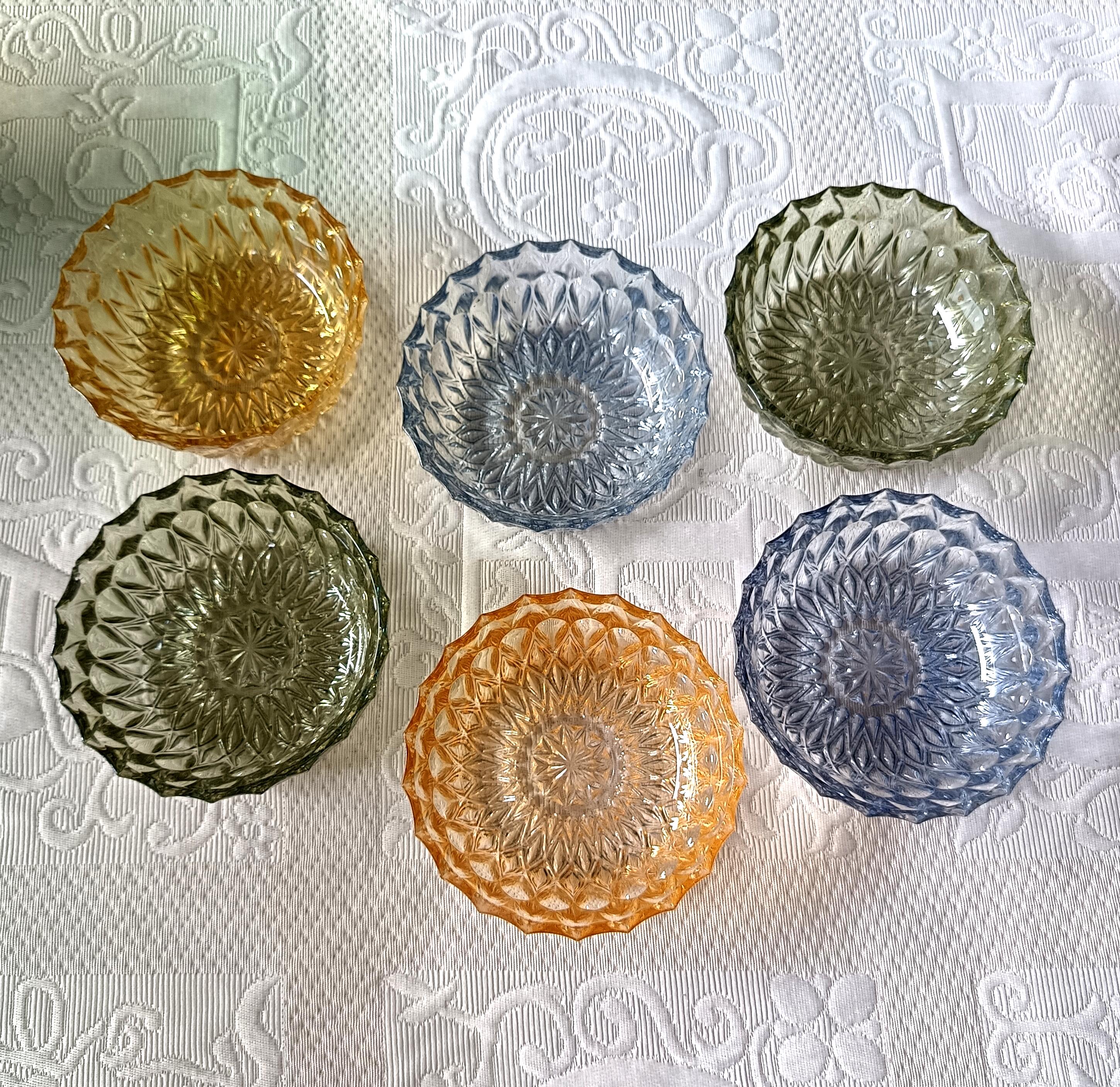 Lot De 6 Ramequins Anciens En Verre Transparent - Forme Feuille - Vintage Sans Marque