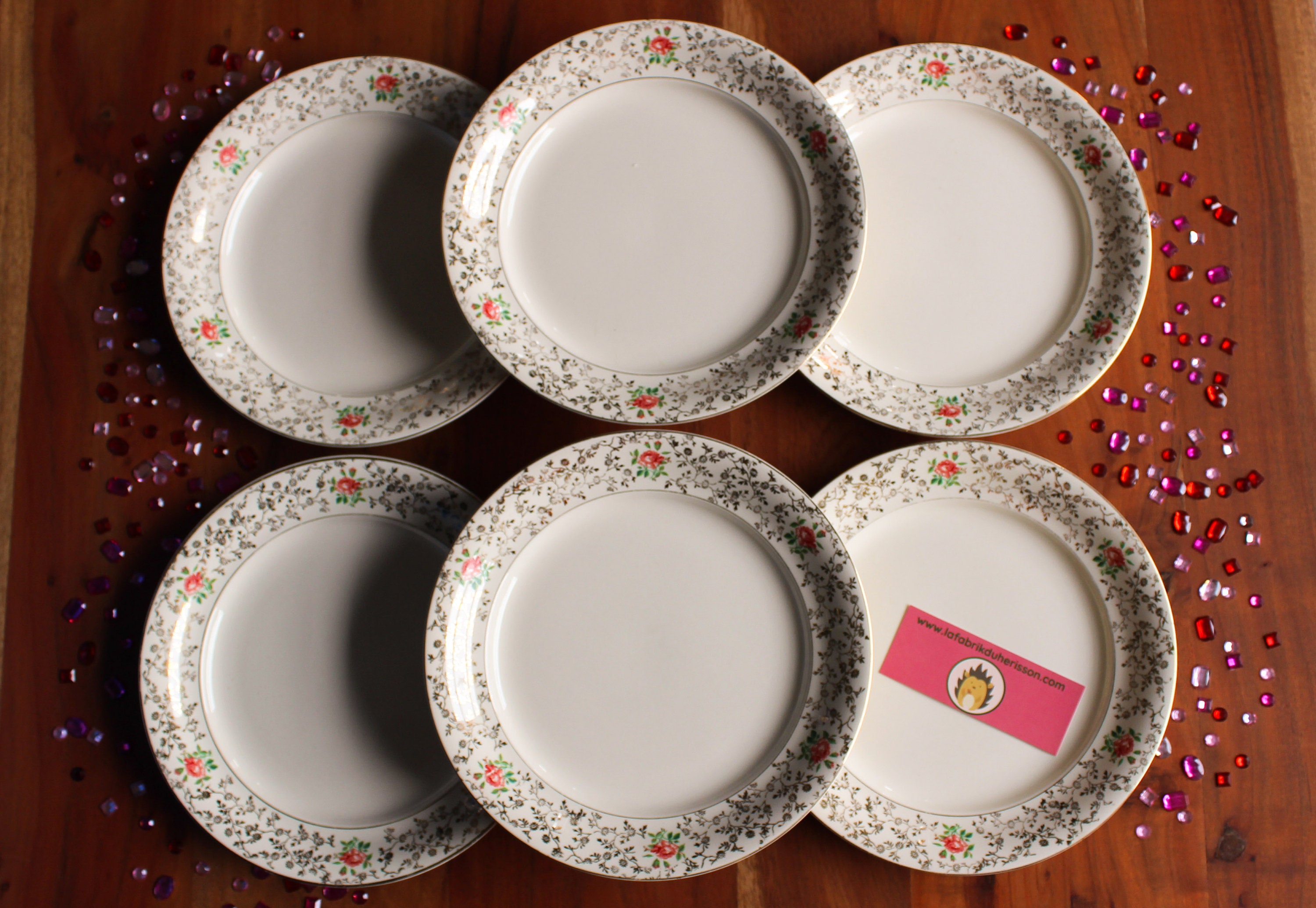 6 Assiettes Plates Porcelaine Villeroy et Boch Vintage Motifs Or