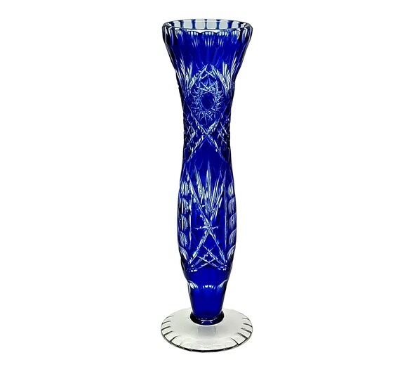 VASE cobalt blue crystal double cut vintage